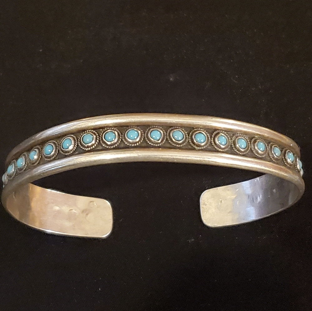 Sterling Silver Turquoise Dot Men's Cuff Bracelet - Blue